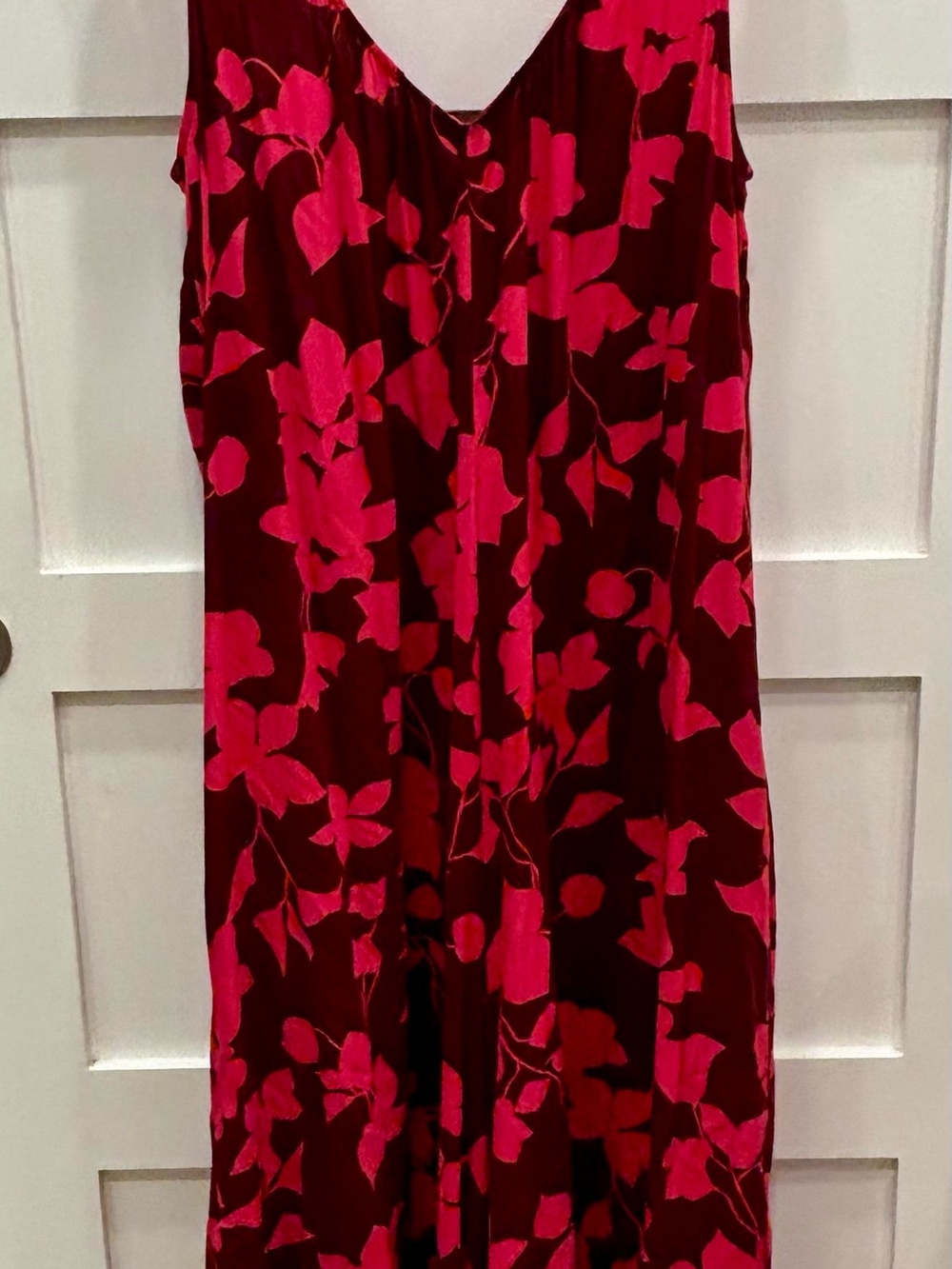 Sleeveless Floral Velvet Dress in Red and Hot Pink